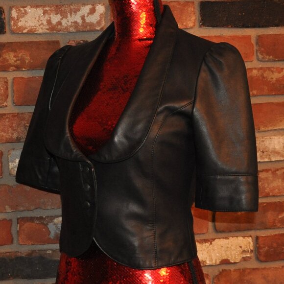 Marciano Short Sleeved Cropped Tailored Leather Jacket S - Picture 5 of 10